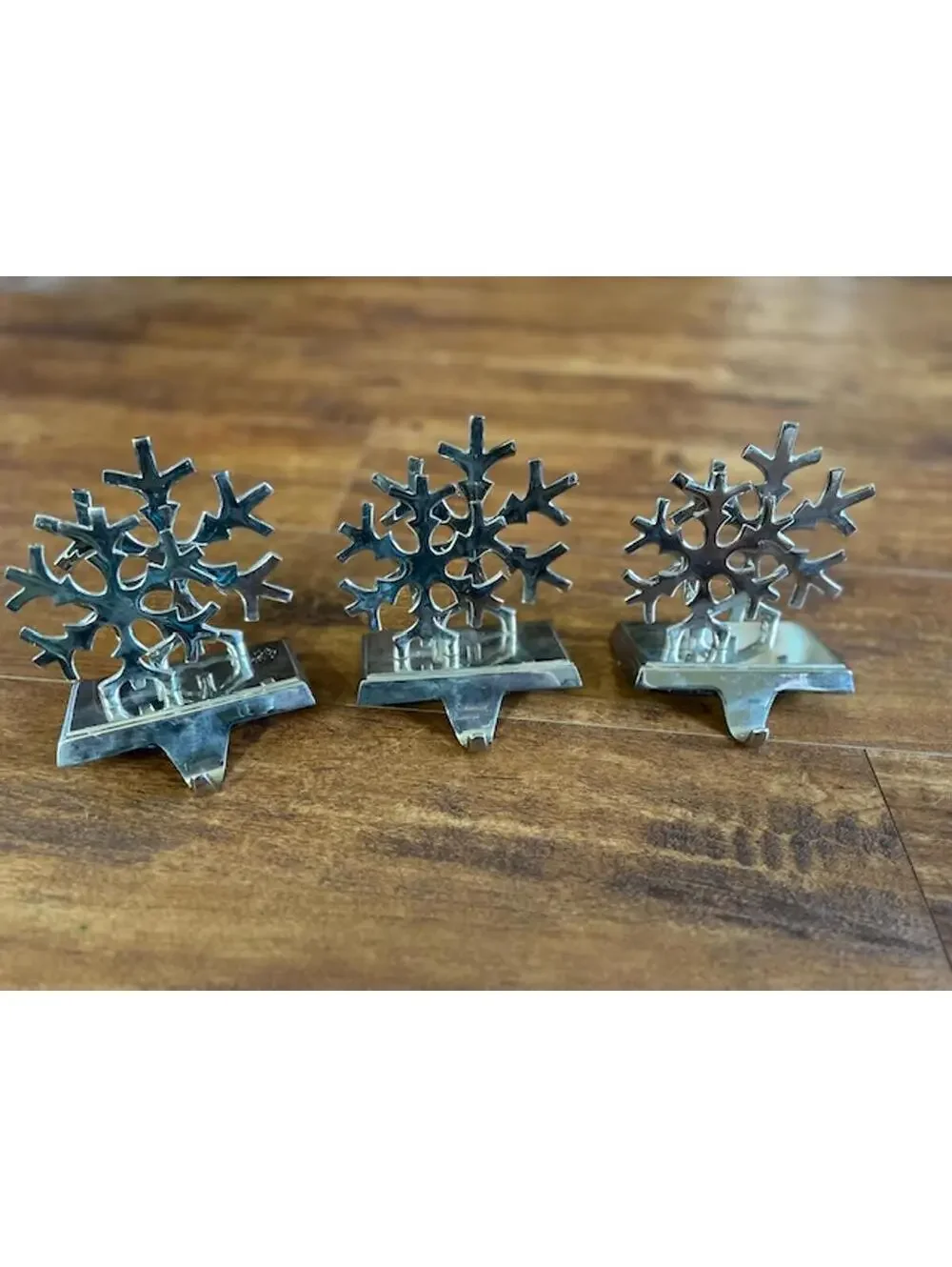 Set of 3 Silver Snowflake Stocking Holders Made in India